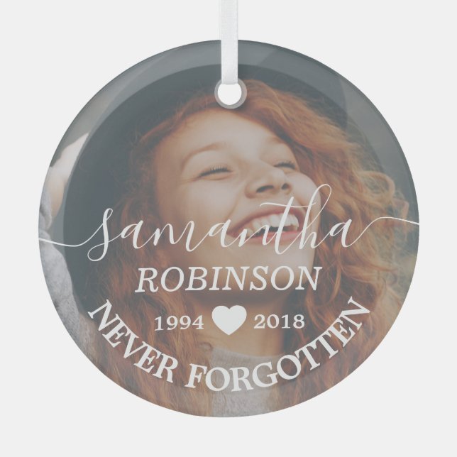 Modern Memorial Photo Christmas Glass Tree Decoration (Front)