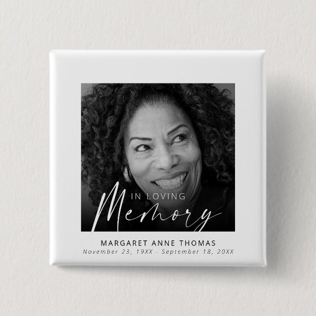 Modern Memorial Photo Funeral 15 Cm Square Badge (Front)