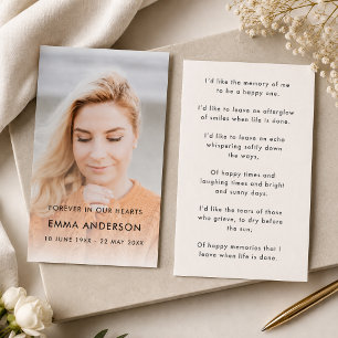 Modern Memorial Photo Funeral Poem or Prayer Card