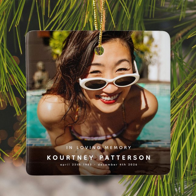 Modern Memorial Photo Keepsake Christmas Ceramic Ornament (Creator Uploaded)