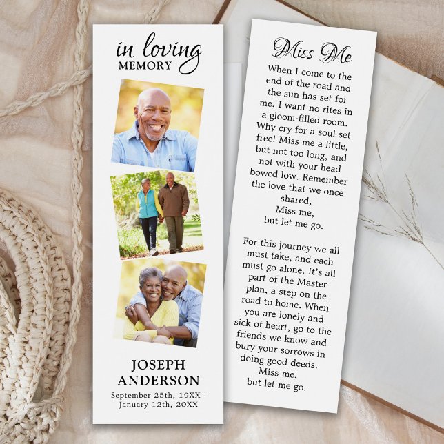 Modern Memorial Poem 3 Photo Funeral Bookmark (Creator Uploaded)