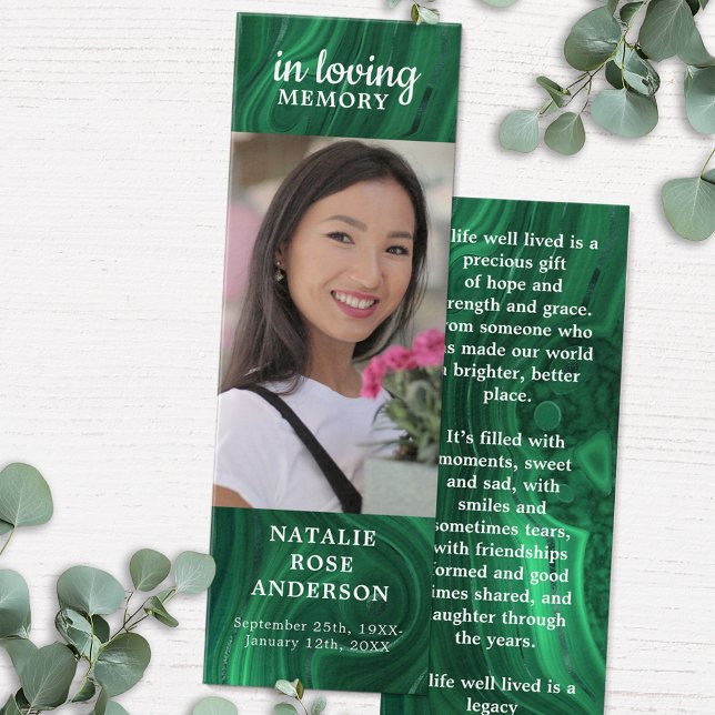 Modern Memorial Poem Emerald Funeral Bookmark (Creator Uploaded)