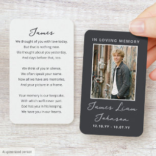 Modern Memorial Sympathy Photo Card Script Grey