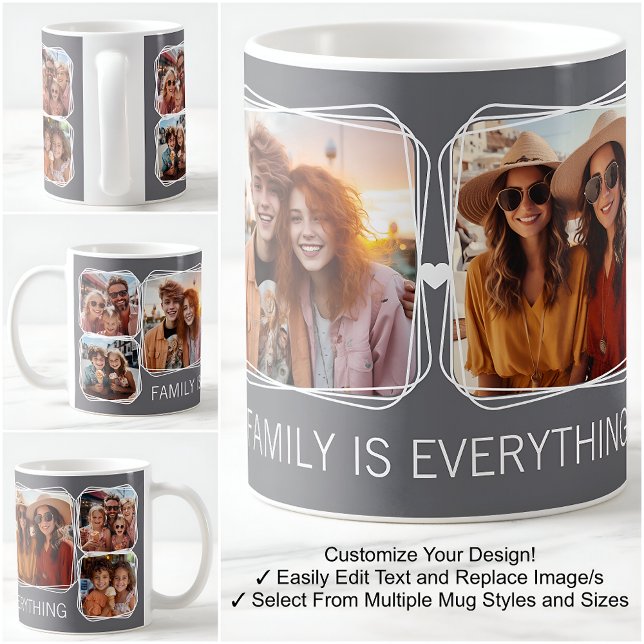 Modern Memory 6 Photos Collage Template Gray C19 Coffee Mug (Creator Uploaded)