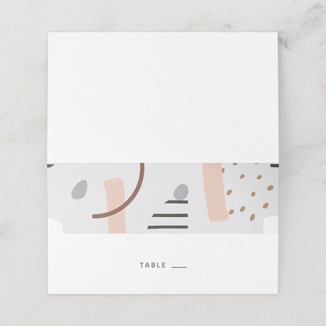 Modern Memphis Shapes Tan Escort Card/ Place Card (Outside Unfolded)