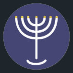 Modern Menorah White Navy Gold Graphic Classic Round Sticker<br><div class="desc">Hebrew Menorah Sticker. Navy,  White,  Gold. Transferable and customisable.</div>