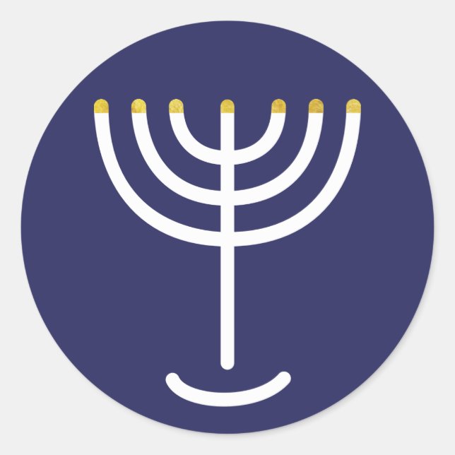 Modern Menorah White Navy Gold Graphic Classic Round Sticker (Front)
