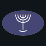 Modern Menorah White Navy Gold Graphic Oval Sticker<br><div class="desc">Hebrew Menorah Sticker. Navy,  White,  Gold. Transferable and customisable.</div>