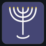 Modern Menorah White Navy Gold Graphic Square Sticker<br><div class="desc">Hebrew Menorah Sticker. Navy,  White,  Gold. Transferable and customisable.</div>