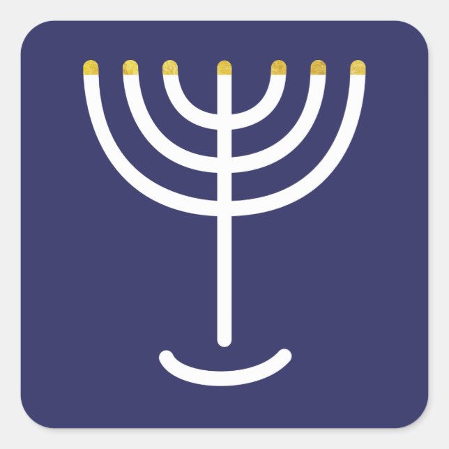 Modern Menorah White Navy Gold Graphic Square Sticker (Front)