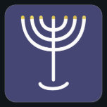 Modern Menorah White Navy Gold Graphic Square Sticker<br><div class="desc">Hebrew Menorah Sticker. Navy,  White,  Gold. Transferable and customisable.</div>