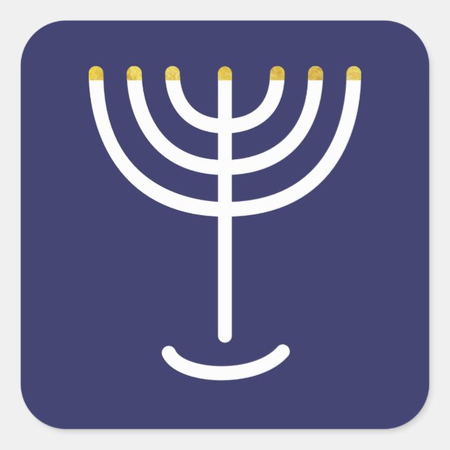 Modern Menorah White Navy Gold Graphic Square Sticker (Front)
