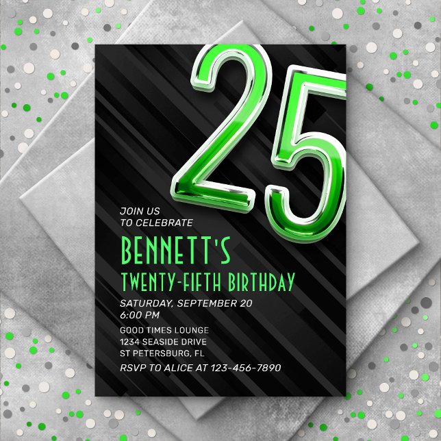 Modern Mens 25th Birthday Invitation (Creator Uploaded)