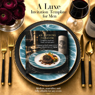 Modern Men's Fine Dining Engagement Dinner  Invitation