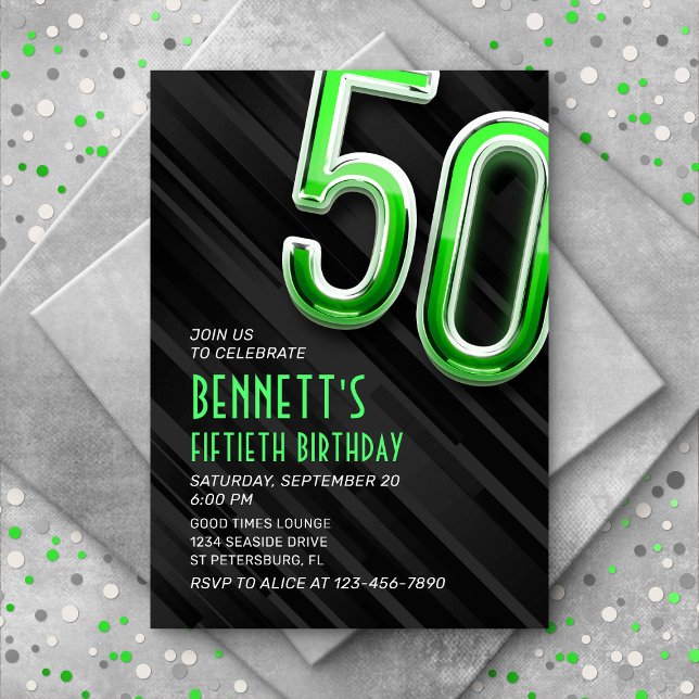 Modern Mens Green 50th Birthday Invitation (Creator Uploaded)