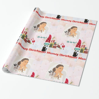 Modern Meowy Christmas Custom Photo Wrapping Paper
