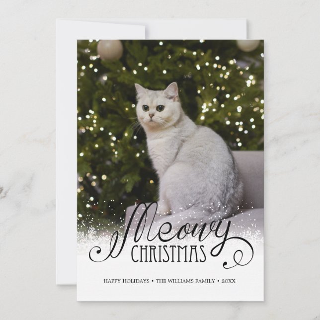 Modern Meowy Christmas Photo Cat Pet Holiday Card (Front)