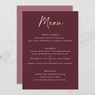 Modern Merlot Burgundy Handwriting Wedding Menu