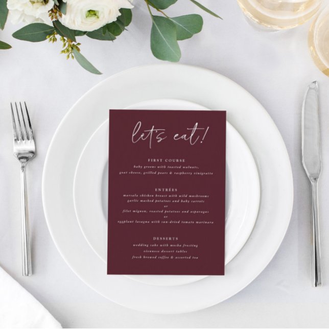 Modern Merlot Wedding Menu with Thank You on Back (Creator Uploaded)