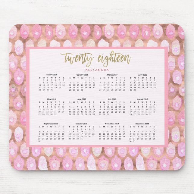 Modern Mermaid | Glam Pink 2018 Calendar Mouse Pad (Front)