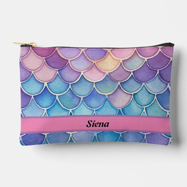 Modern Mermaid Scale Pattern Pencil and Toiletry Accessory Pouch (Front)