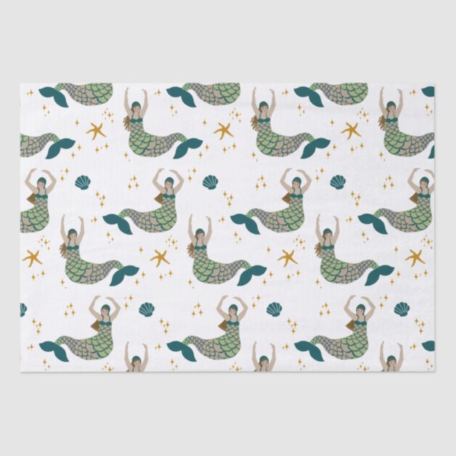 Modern Mermaid Siren Theme Illustration Print    Tissue Paper (Front)