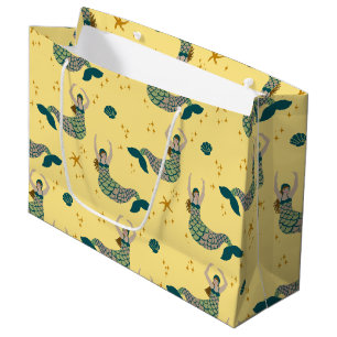 Modern Mermaid Siren Theme Illustration Yellow Large Gift Bag