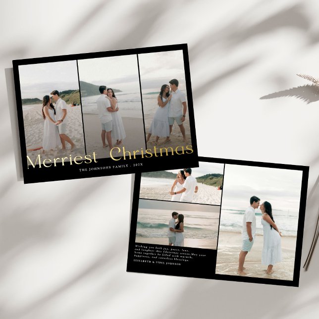 Modern Merriest Christmas Couples Photo Foil Holiday Card (Creator Uploaded)