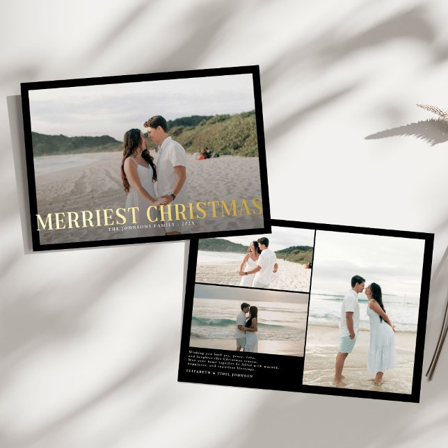 Modern Merriest Christmas Couples Photo Foil Holiday Card (Creator Uploaded)