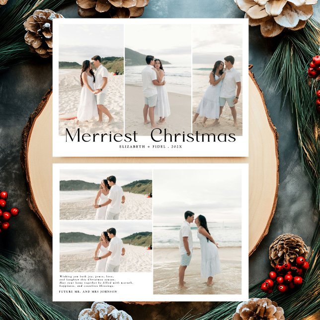 Modern Merriest Christmas Couples Photo Holiday Card (Creator Uploaded)