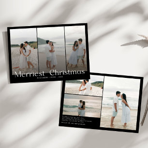 Modern Merriest Christmas Couples Photo Holiday Card