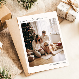 Modern Merriest Family Christmas With Dog Photo Holiday Card