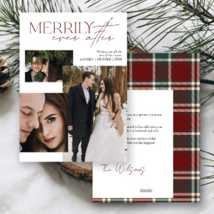 Modern Merrily Ever After Red Green Tartan Plaid Holiday Card