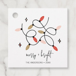 Modern Merry and Bright Christmas Lights Holiday Favour Tags