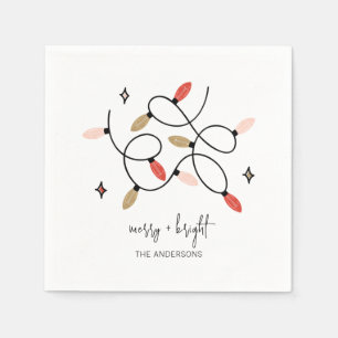 Modern Merry and Bright Christmas Lights Holiday  Napkin