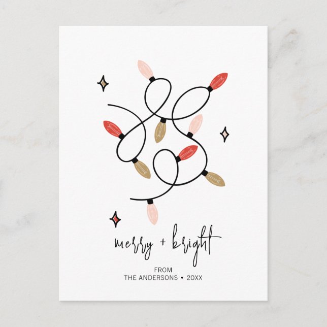 Modern Merry and Bright Christmas Lights Holiday Postcard (Front)