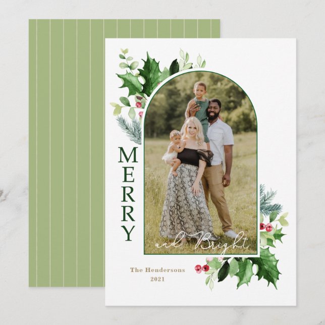 Modern Merry and Bright Christmas Photo Card (Front/Back)