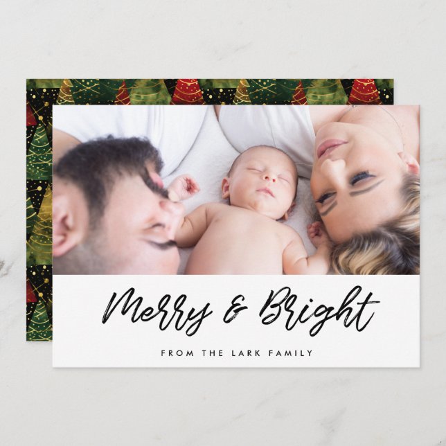 Modern Merry and Bright Christmas Photo Holiday Card (Front/Back)