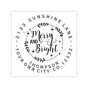 Modern Merry and Bright Christmas Script Monogram Self-inking Stamp