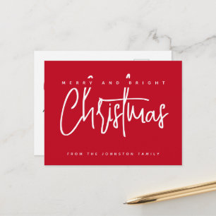 Modern Merry and Bright Christmas simple script Postcard
