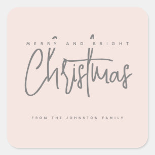 Modern Merry and Bright Christmas simple script Square Sticker