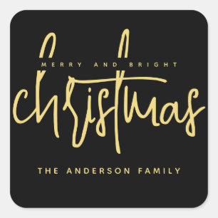Modern Merry and Bright Christmas simple script Square Sticker