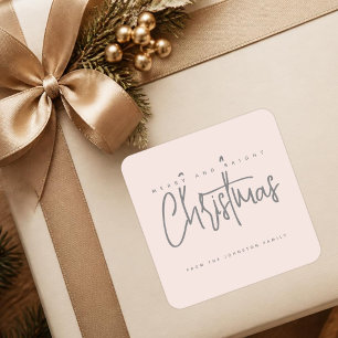 Modern Merry and Bright Christmas simple script Square Sticker