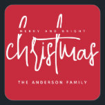 Modern Merry and Bright Christmas simple script Square Sticker<br><div class="desc">Modern Merry and Bright Christmas simple script</div>