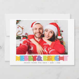 Modern Merry And Bright Couples Photo Christmas Holiday Card