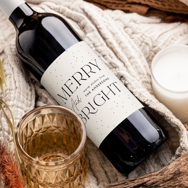 Modern Merry and Bright Cream Holiday Wine Label (Creator Uploaded)