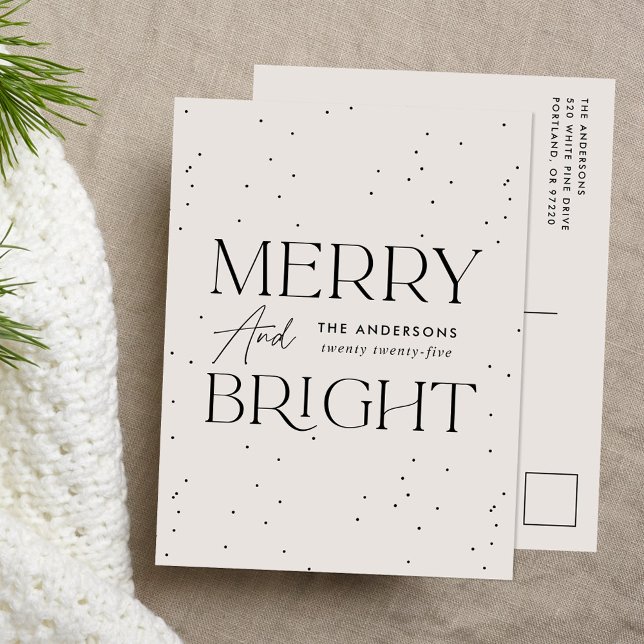 Modern Merry and Bright Cream Non-Photo Holiday Postcard (Creator Uploaded)