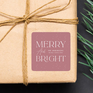 Modern Merry and Bright Dusty Rose Holiday Square Sticker