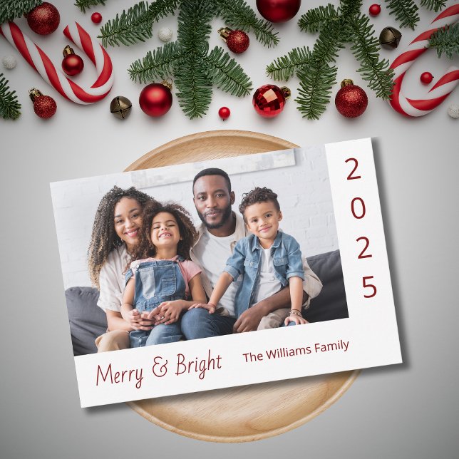 Modern Merry and Bright Family Photo Christmas  Holiday Card (Creator Uploaded)