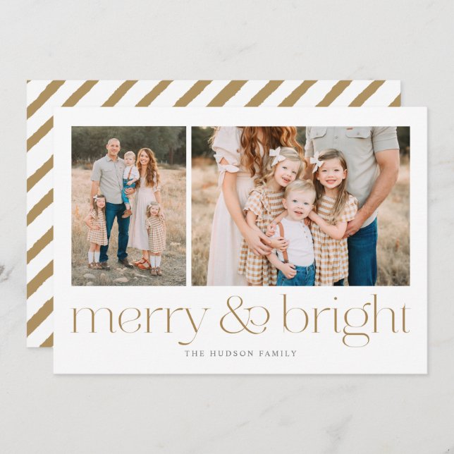 Modern Merry and Bright Gold Minimal Holiday Card (Front/Back)